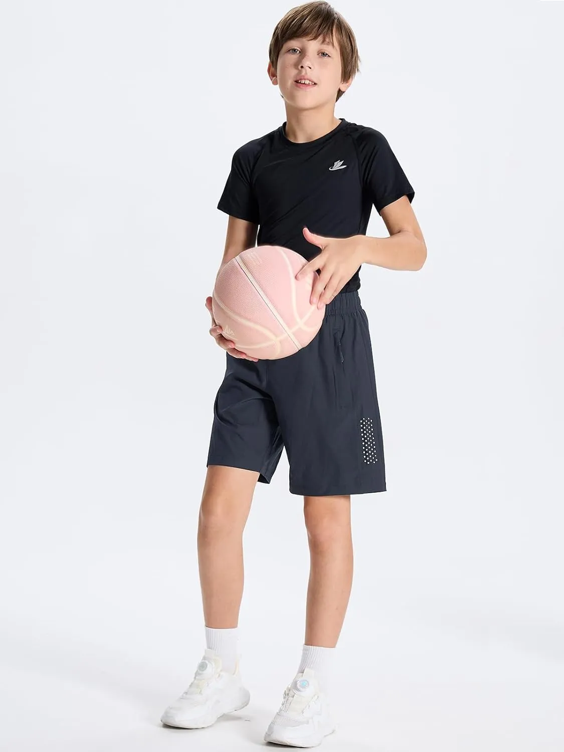 DEVOROPA Youth Boys Athletic Running Shorts Lightweight Quick Dry Sports Workout Gym Hiking Shorts Zip Pockets UPF 50 