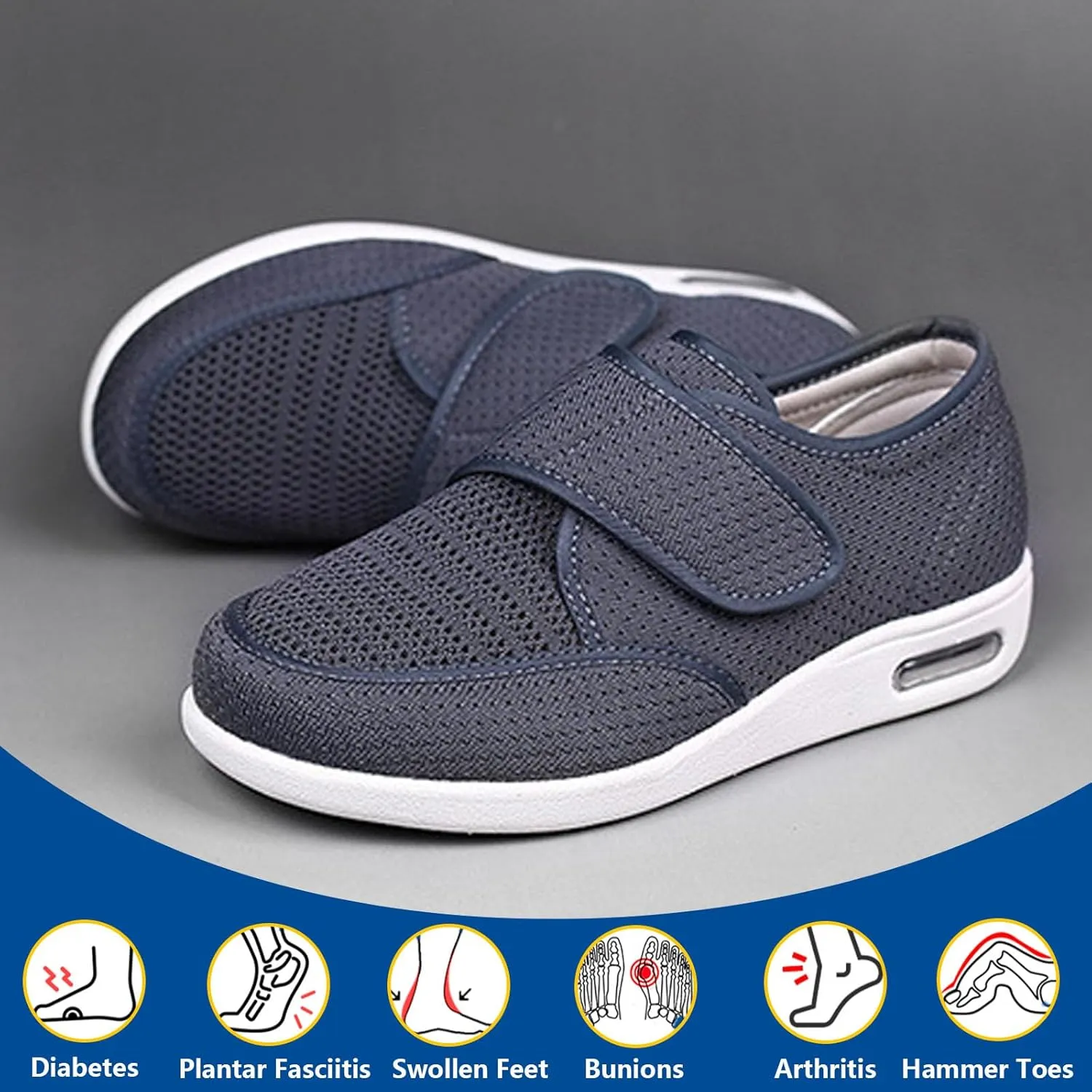 Diabetic Shoes for Women,Adjustable Lightweight Non-Slip Orthopedic Walking Shoes for Elderly Hammertoe Arthritis Swollen Feet