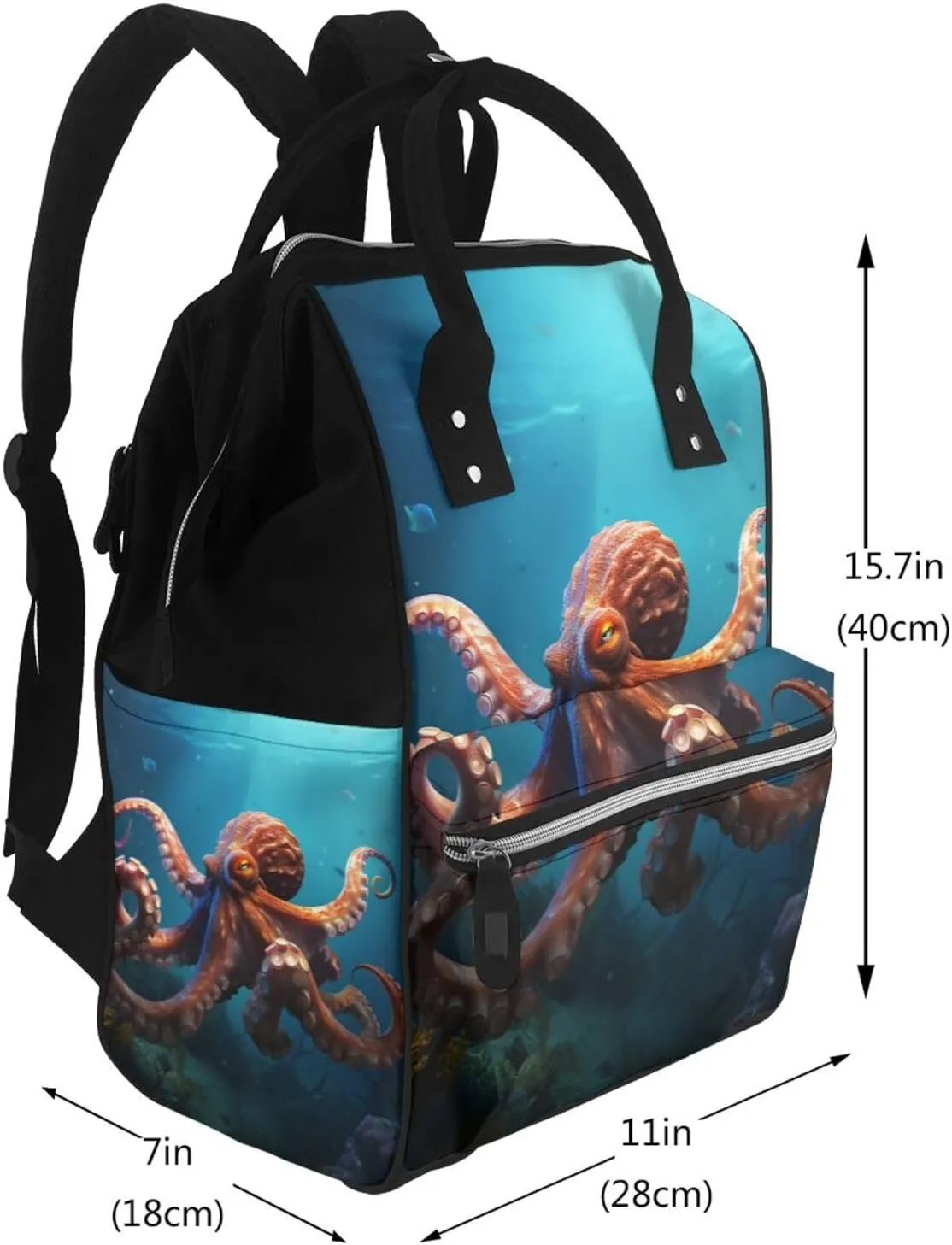 Diaper Bag Nappy Backpack Baby Bag Opossum In Snow Mummy Backpack Multifunction Changing Bags for Travel, Ocean Animal Octopus, One Size