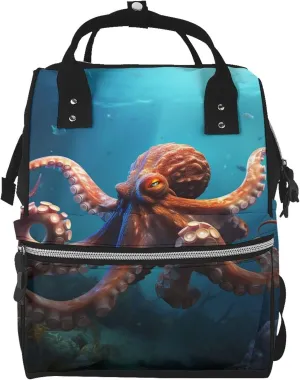 Diaper Bag Nappy Backpack Baby Bag Opossum In Snow Mummy Backpack Multifunction Changing Bags for Travel, Ocean Animal Octopus, One Size