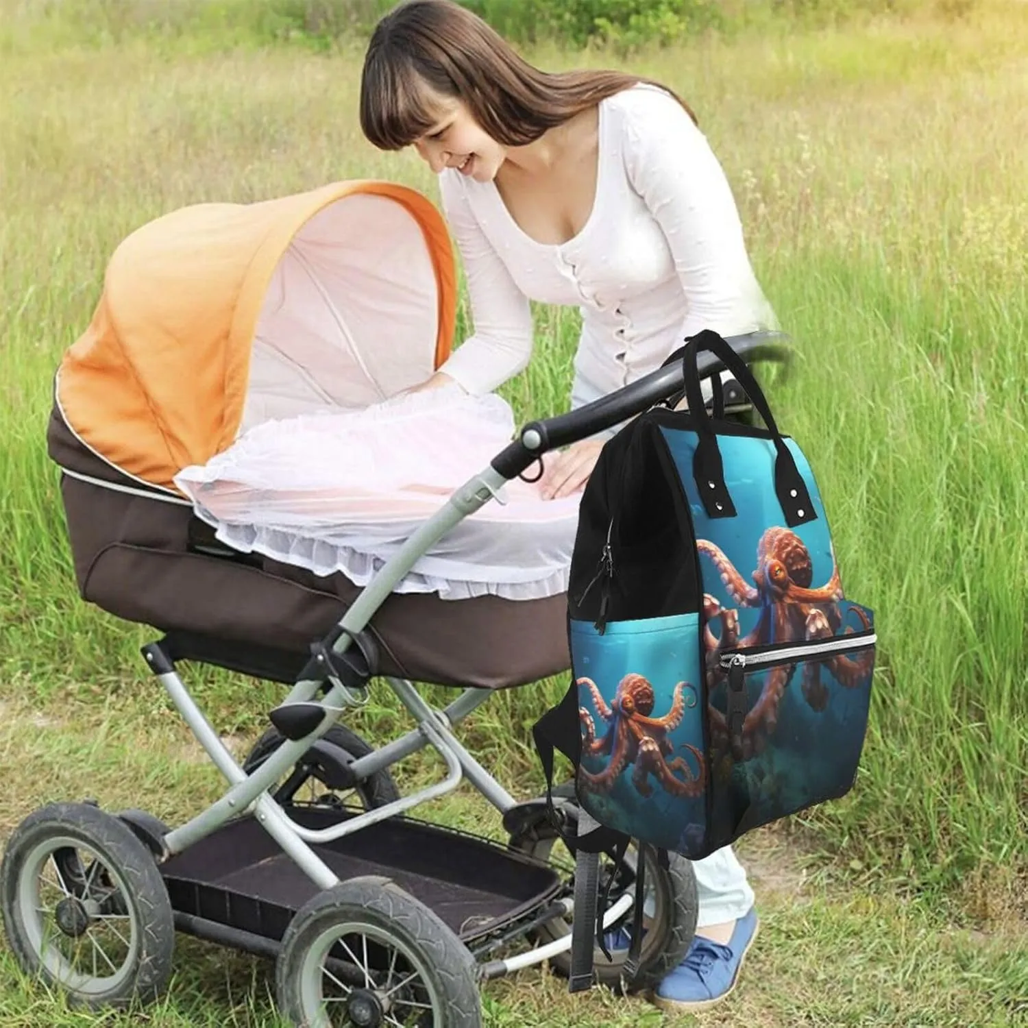 Diaper Bag Nappy Backpack Baby Bag Opossum In Snow Mummy Backpack Multifunction Changing Bags for Travel, Ocean Animal Octopus, One Size