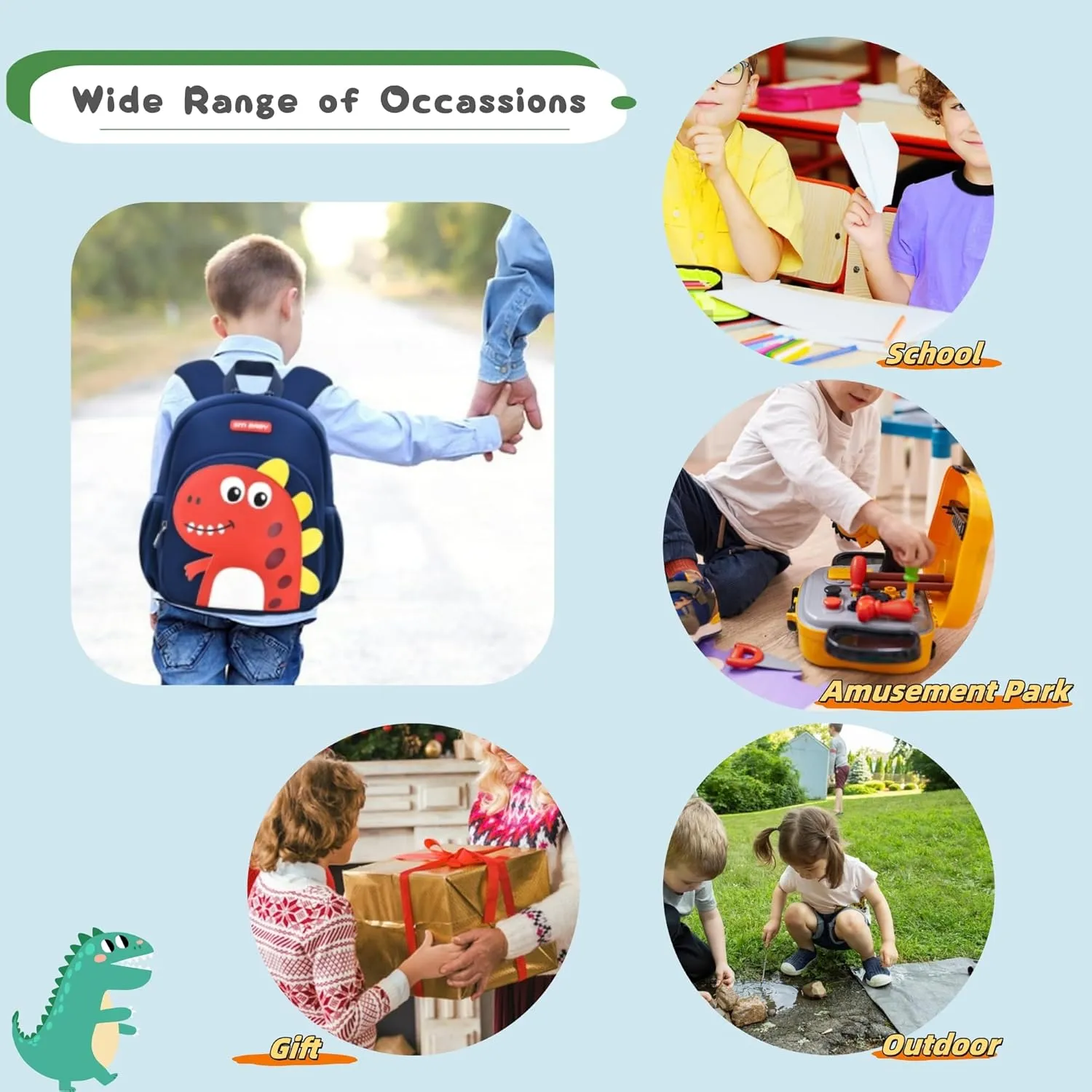 Dinosaur Backpack for Toddler Boys, Anti-lost Bookbag for Preschool Boys Kids Backpack, Fit A4 Folder, 01-Dark-blue Green
