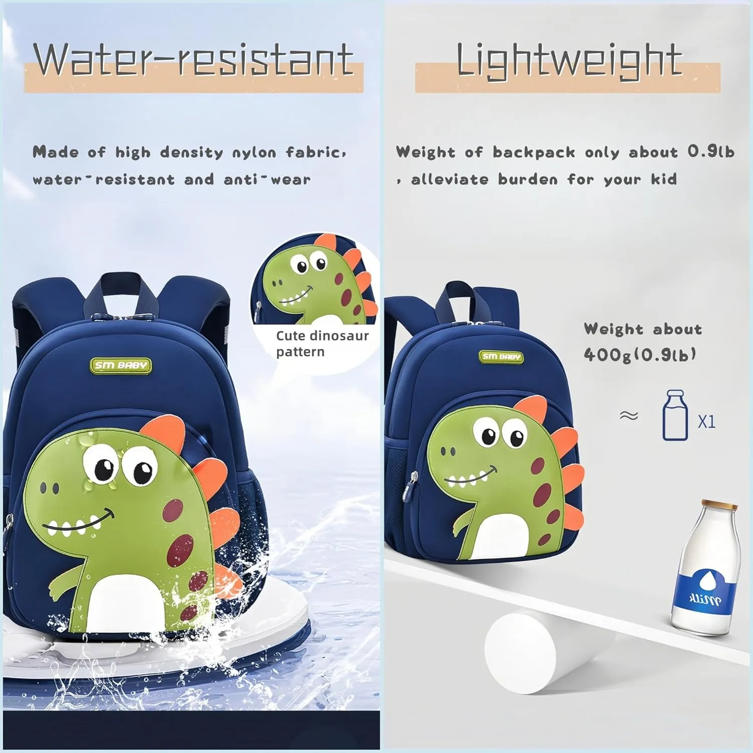 Dinosaur Backpack for Toddler Boys, Anti-lost Bookbag for Preschool Boys Kids Backpack, Fit A4 Folder, 01-Dark-blue Green