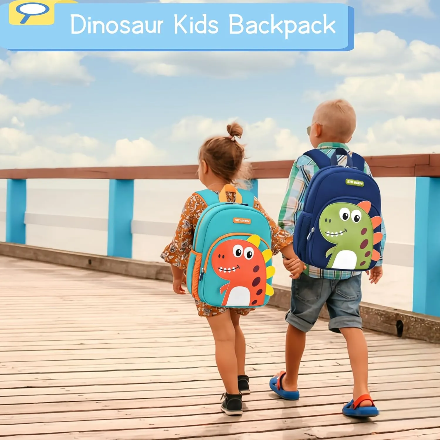 Dinosaur Backpack for Toddler Boys, Anti-lost Bookbag for Preschool Boys Kids Backpack, Fit A4 Folder, 01-Dark-blue Green