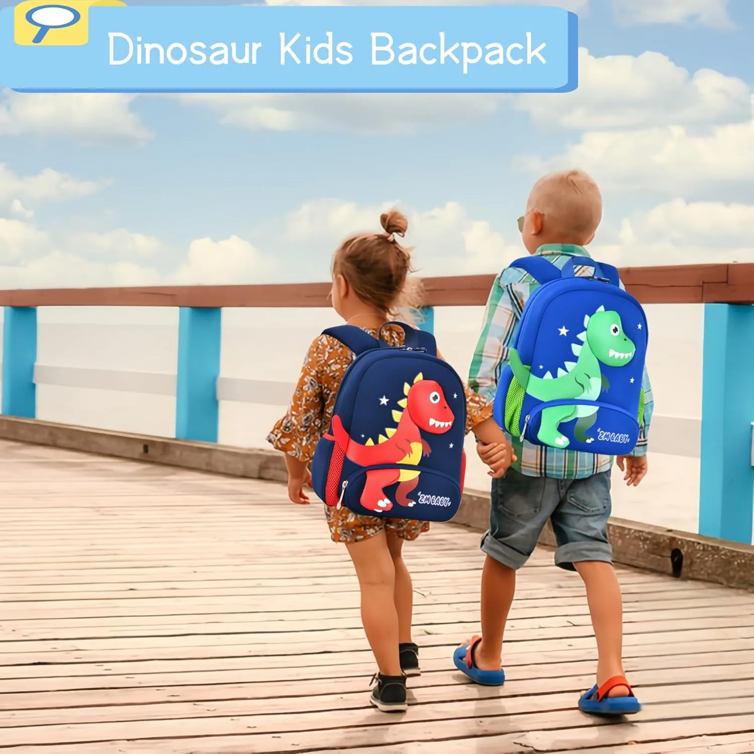 Dinosaur Boys Backpack for Toddler Kids, Anti-lost Bookbag for Toddler Boys Preschool Backpack, Fit A4 Folder, 02-Sky-blue Green