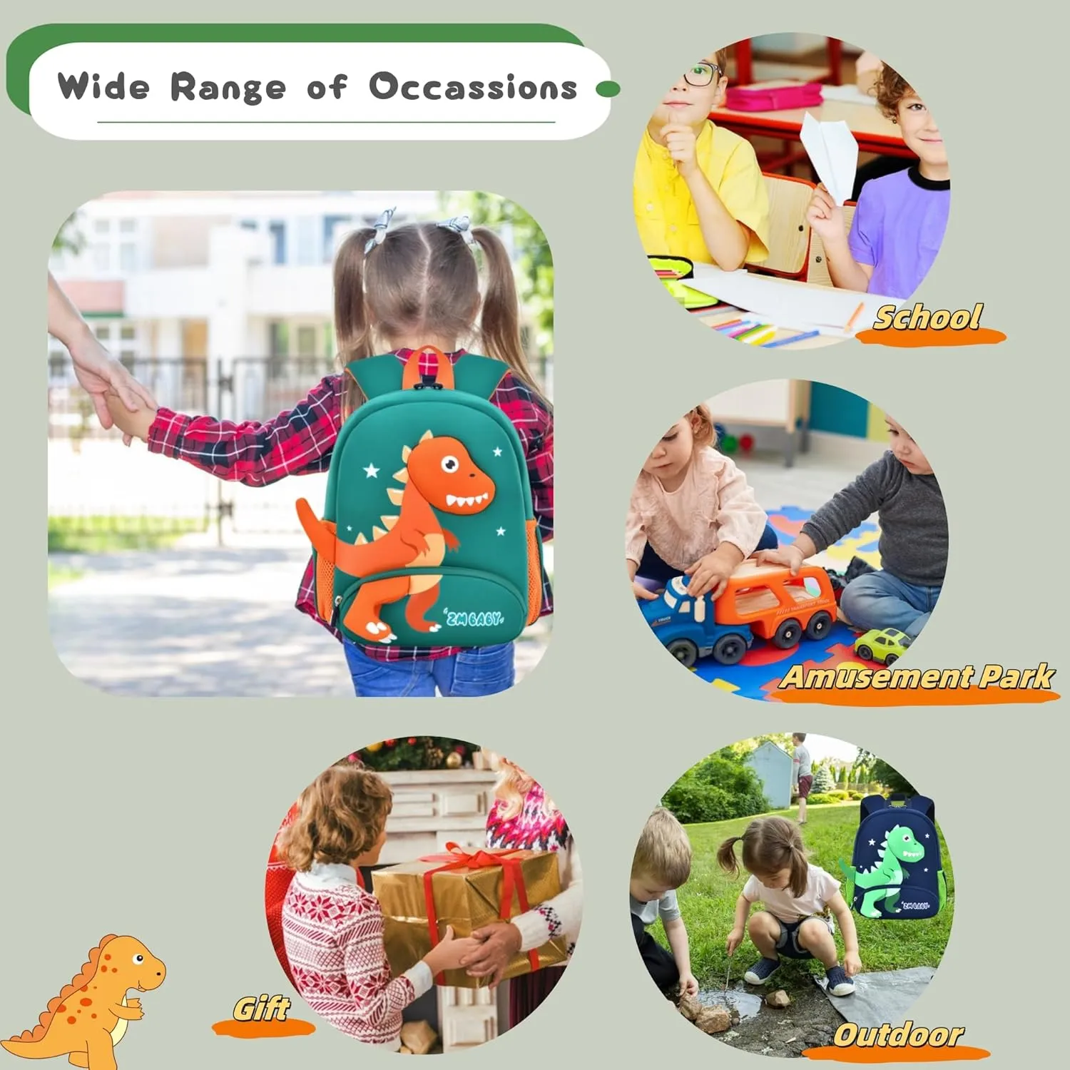 Dinosaur Boys Backpack for Toddler Kids, Anti-lost Bookbag for Toddler Boys Preschool Backpack, Fit A4 Folder, 02-Sky-blue Green