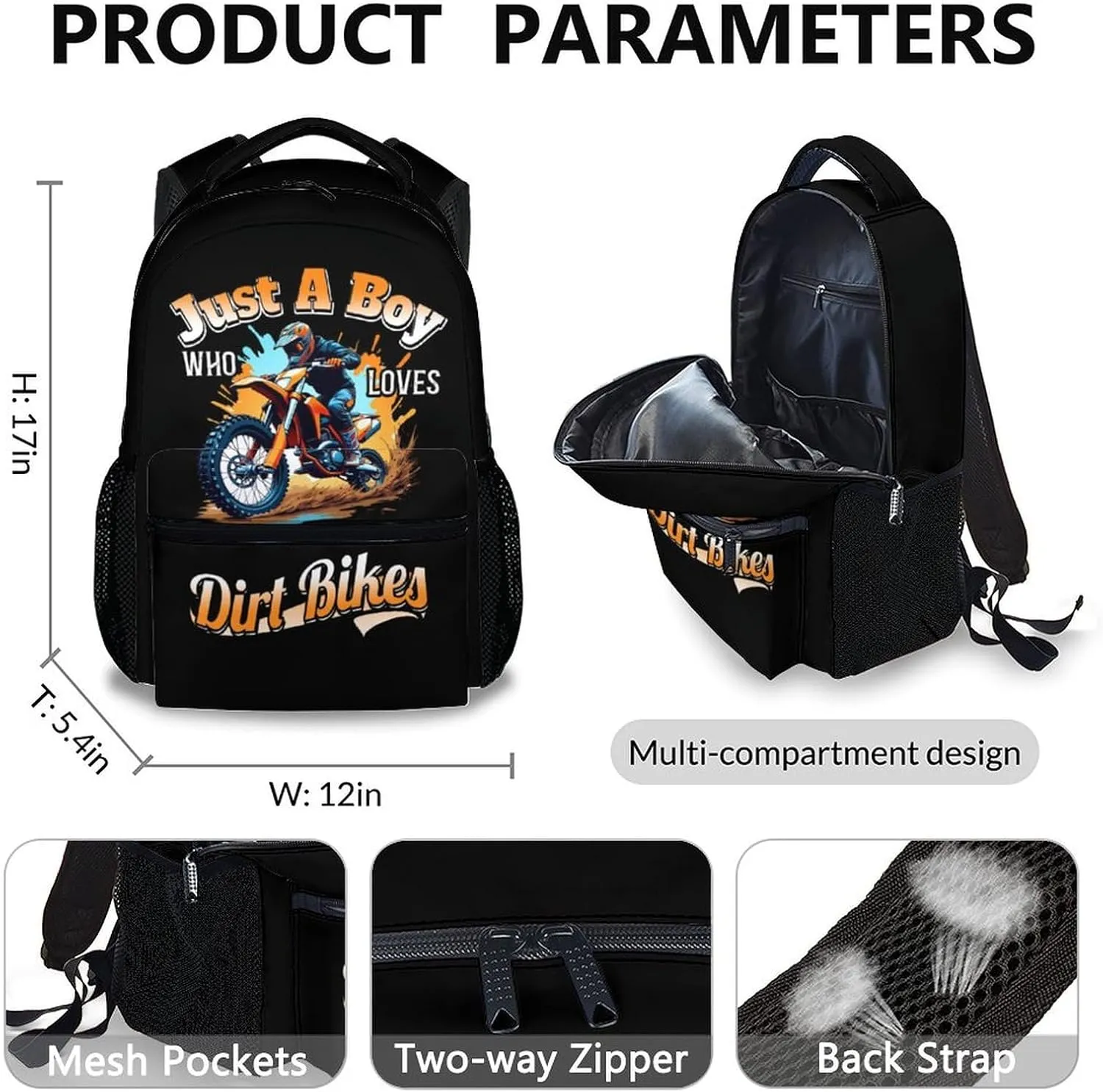Dirt Bike Backpack with Pencil Case Bundle - Set of 3 School Backpacks Matching Combo Gifts for Kids Teens Boys - Back to School Supplies for Travel Camping Hiking
