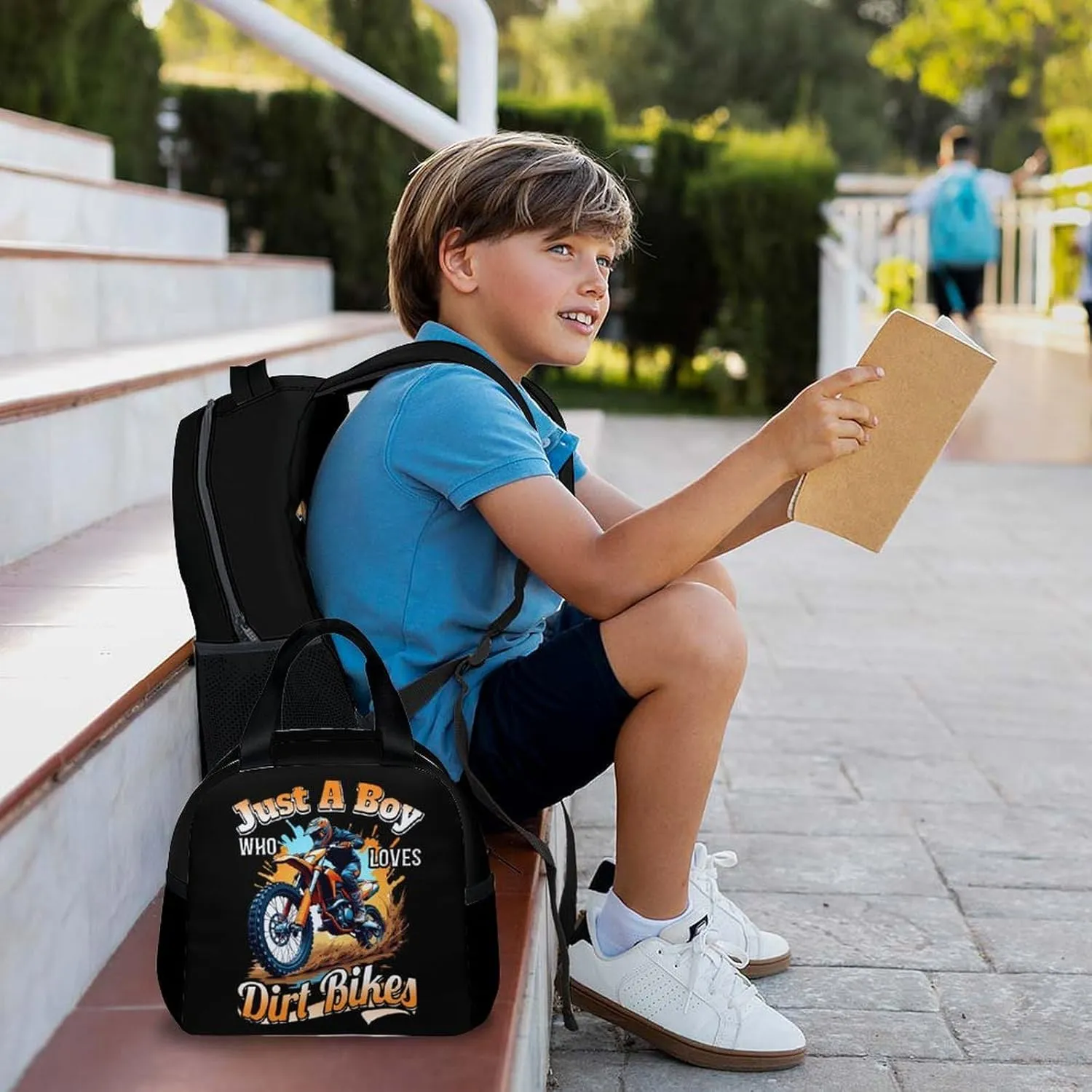Dirt Bike Backpack with Pencil Case Bundle - Set of 3 School Backpacks Matching Combo Gifts for Kids Teens Boys - Back to School Supplies for Travel Camping Hiking