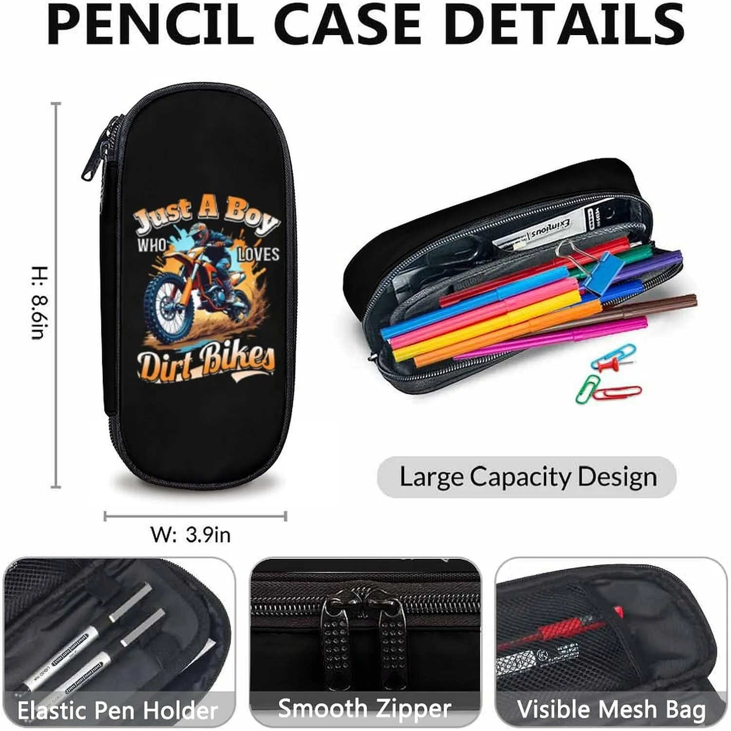 Dirt Bike Backpack with Pencil Case Bundle - Set of 3 School Backpacks Matching Combo Gifts for Kids Teens Boys - Back to School Supplies for Travel Camping Hiking