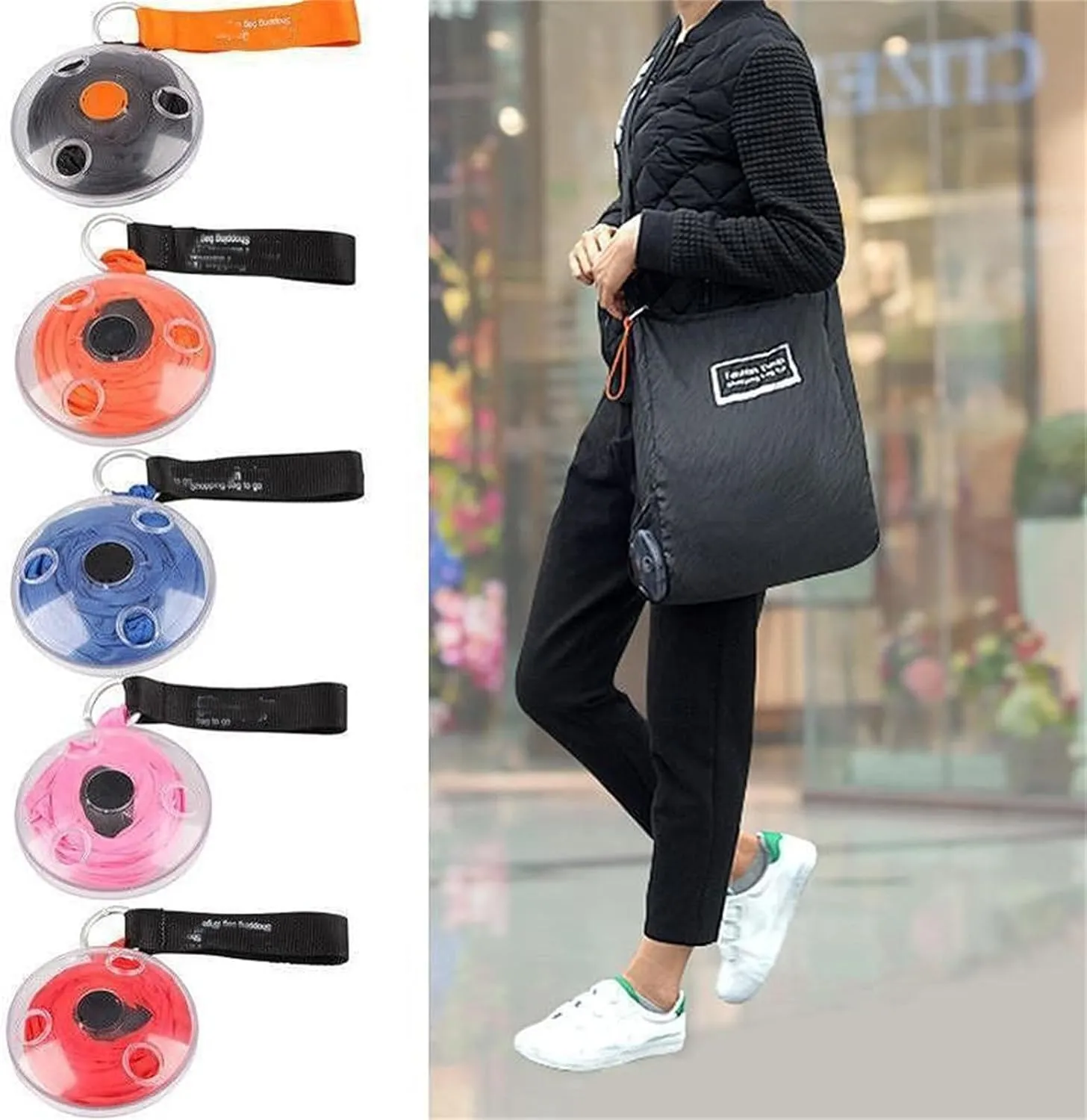 Disc Portable Bag,Mini Portable Folding Telescopic Shopping Bag,Multi-Functional Small Disc Rotating Storage Bag Can Be Recycled (C,2Pcs)