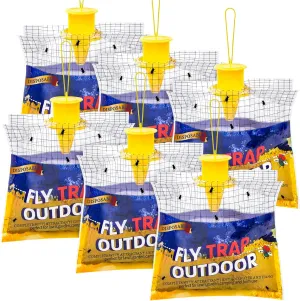 Disposable Fly Traps 6 Pack Bags Outdoor, Flies Catcher Traps with Natural Pre-Bait Refill Repellent, Reusable Stable Horse Ranch Trapper Outdoor Hanging Killer Helps Control