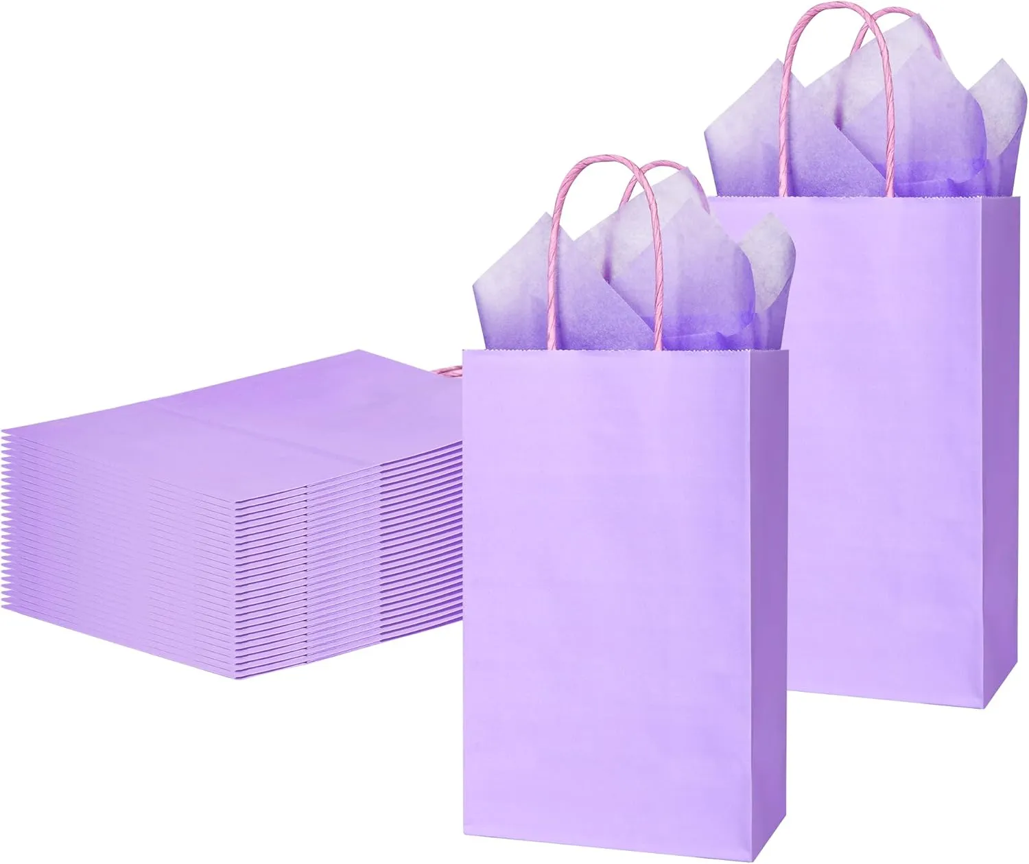 DjinnGlory 24 Pack Small Purple Lavender Paper Gift Bags with Handles 9x5.5x3.15 Inch and 24 Tissue Paper for Business Birthday Wedding Bridal Baby Shower Party Favors Goodies