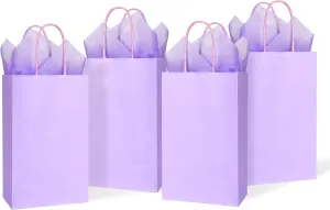 DjinnGlory 24 Pack Small Purple Lavender Paper Gift Bags with Handles 9x5.5x3.15 Inch and 24 Tissue Paper for Business Birthday Wedding Bridal Baby Shower Party Favors Goodies