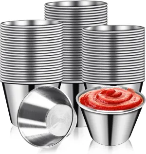 DJZZ 50 Pcs Stainless Steel Ramekins, 2.5oz Metal Dipping Cups - Reusable Round Butter Dressing Sauce Cups, Restaurant Small Bowls