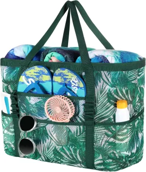 DOFOWORK Beach Bags for Women - Large beach bag, Mesh Beach Bag with 9 Pockets, Lightweight Tote Bag for Vacation