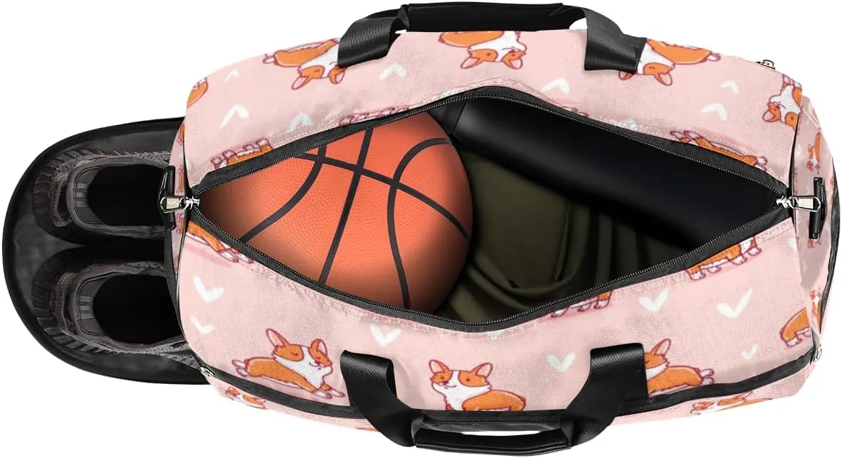 Dog Love Hearts Sports Gym Bag for Women Men Travel Duffel Bag with Wet Pocket & Shoes Compartment Waterproof Weekender Overnight Tote Carry on Bag Lightweight