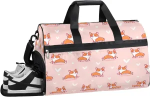 Dog Love Hearts Sports Gym Bag for Women Men Travel Duffel Bag with Wet Pocket & Shoes Compartment Waterproof Weekender Overnight Tote Carry on Bag Lightweight