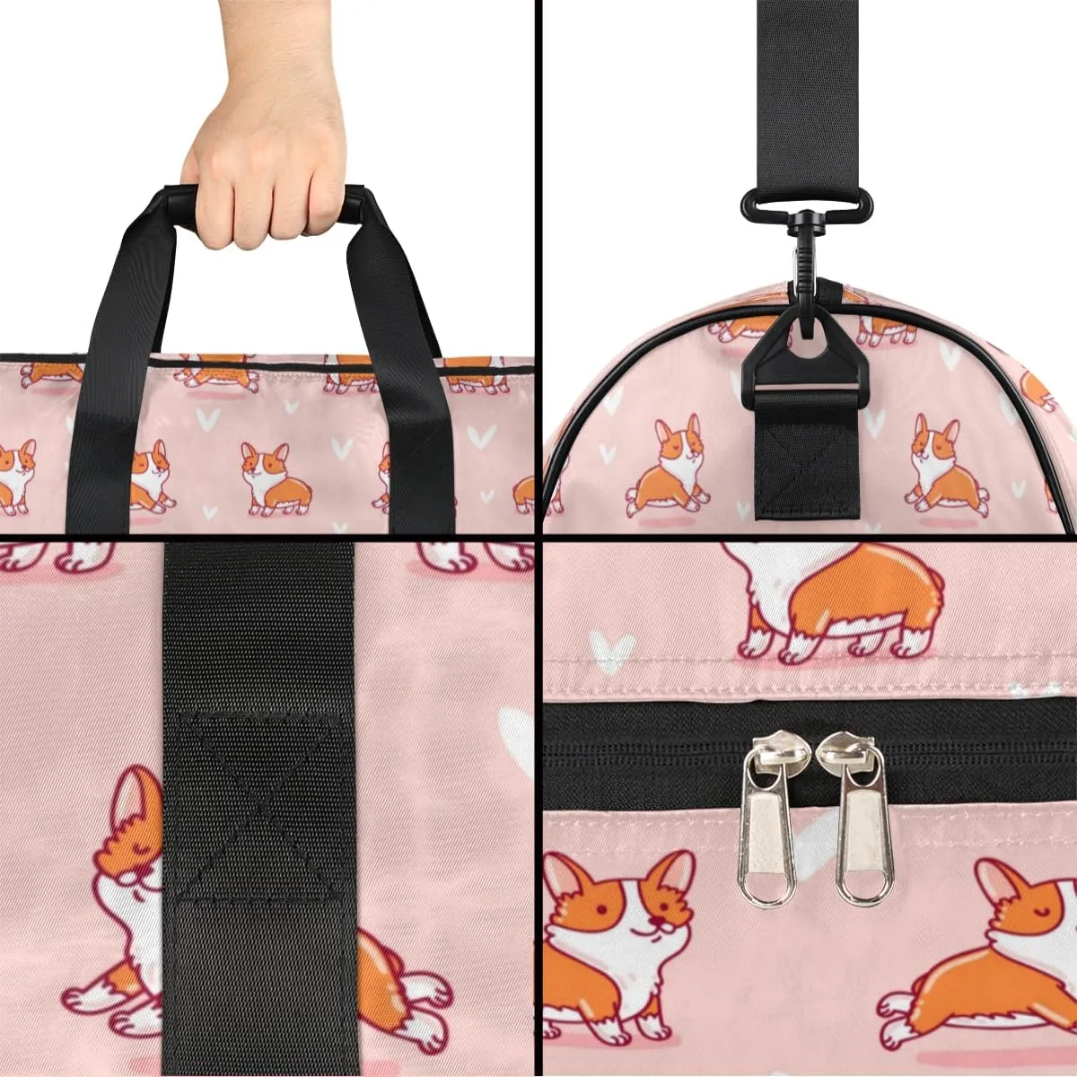 Dog Love Hearts Sports Gym Bag for Women Men Travel Duffel Bag with Wet Pocket & Shoes Compartment Waterproof Weekender Overnight Tote Carry on Bag Lightweight