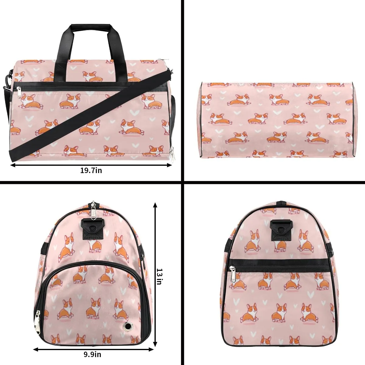 Dog Love Hearts Sports Gym Bag for Women Men Travel Duffel Bag with Wet Pocket & Shoes Compartment Waterproof Weekender Overnight Tote Carry on Bag Lightweight