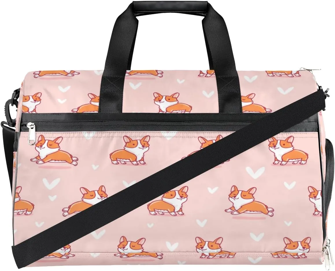 Dog Love Hearts Sports Gym Bag for Women Men Travel Duffel Bag with Wet Pocket & Shoes Compartment Waterproof Weekender Overnight Tote Carry on Bag Lightweight