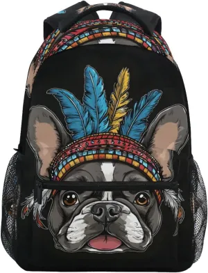 Dog Tribal Feathers Backpack 3rd 4th 5th Grade School Bookbag Travel Laptop Daypack Bag Purse for Boys Girls Teens