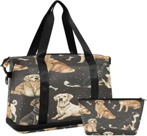Dogs in Various Poses Duffel Bag Lightweight Carry On Gym Bags for Travel and Weekends, Versatile Overnight Bag with Shoe Compartment
