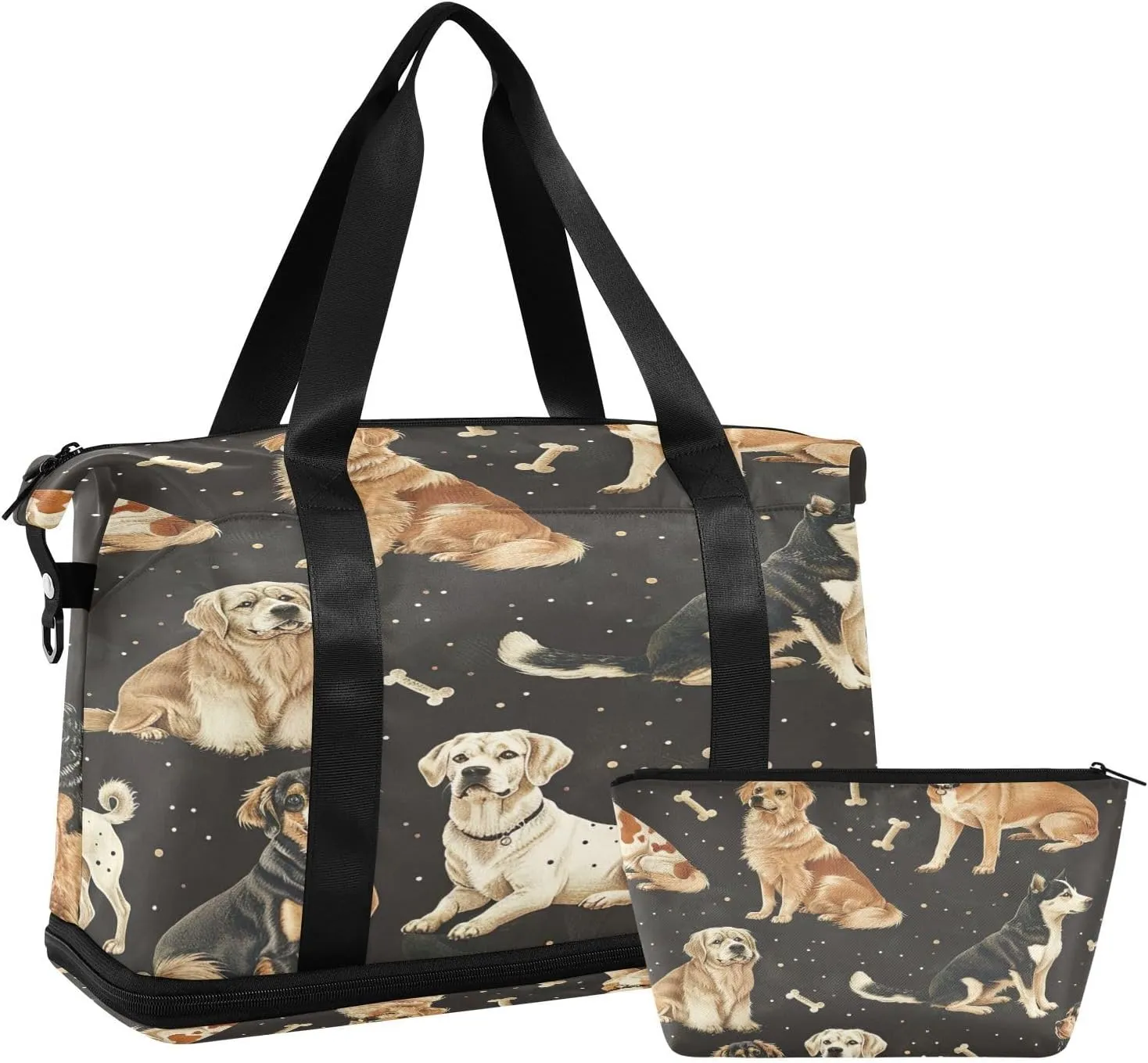 Dogs in Various Poses Duffel Bag Lightweight Carry On Gym Bags for Travel and Weekends, Versatile Overnight Bag with Shoe Compartment