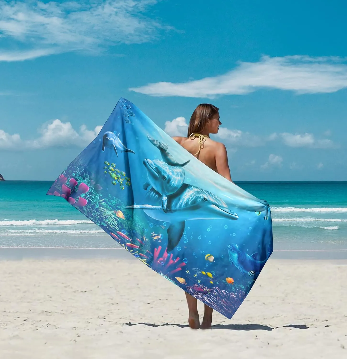 Dolphin Beach Towel 30" x 60" Microfiber Sand Free Quick Dry Travel for Adults Teen Children (Dolphin)