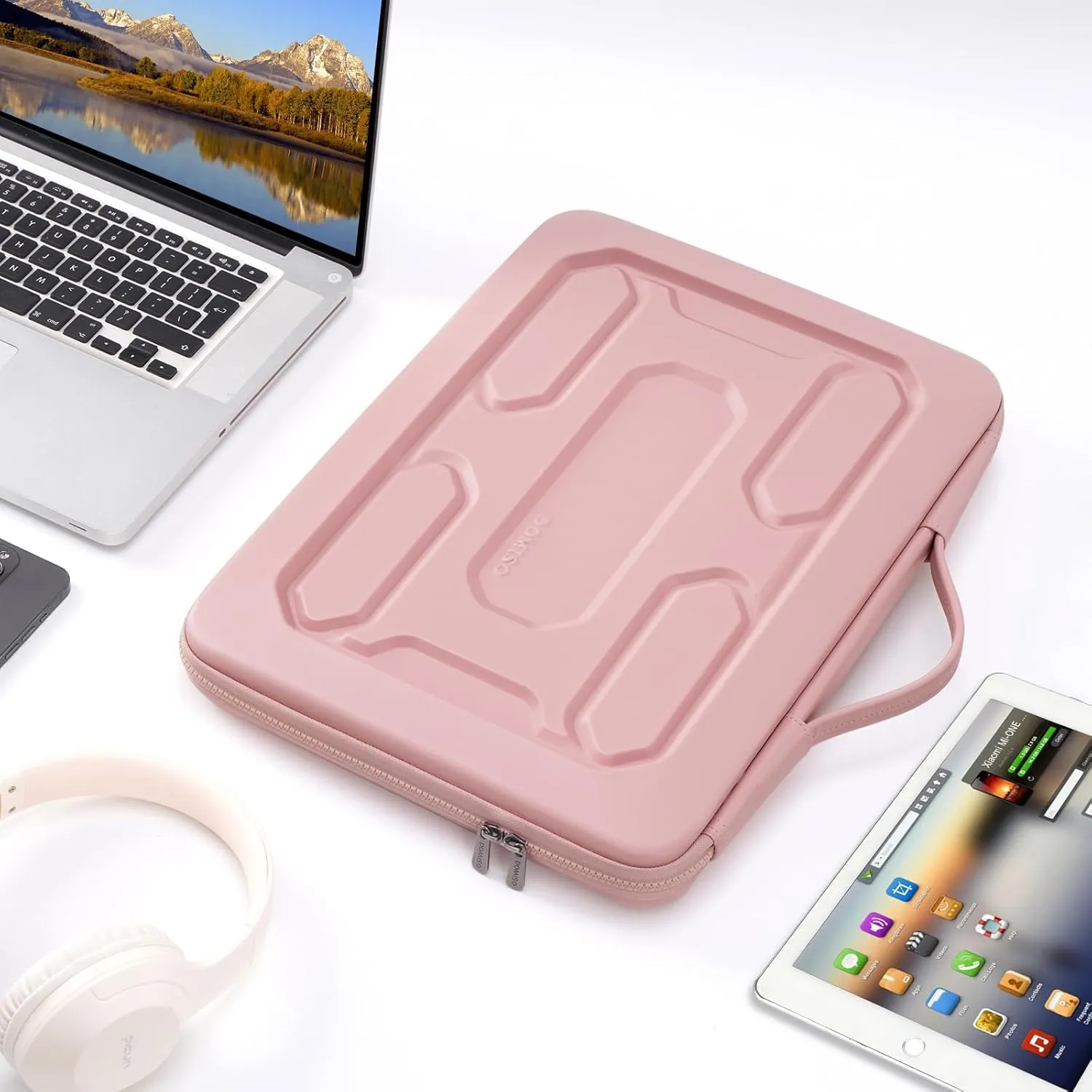 DOMISO 13.3 inch Laptop Sleeve with Handle Shockproof Computer Bag Waterproof EVA Protective Carrying Case for 13-13.3 inch Notebooks/13 MacBook Air/MacBook Pro Retina/Dell XPS 13/HP, Pink