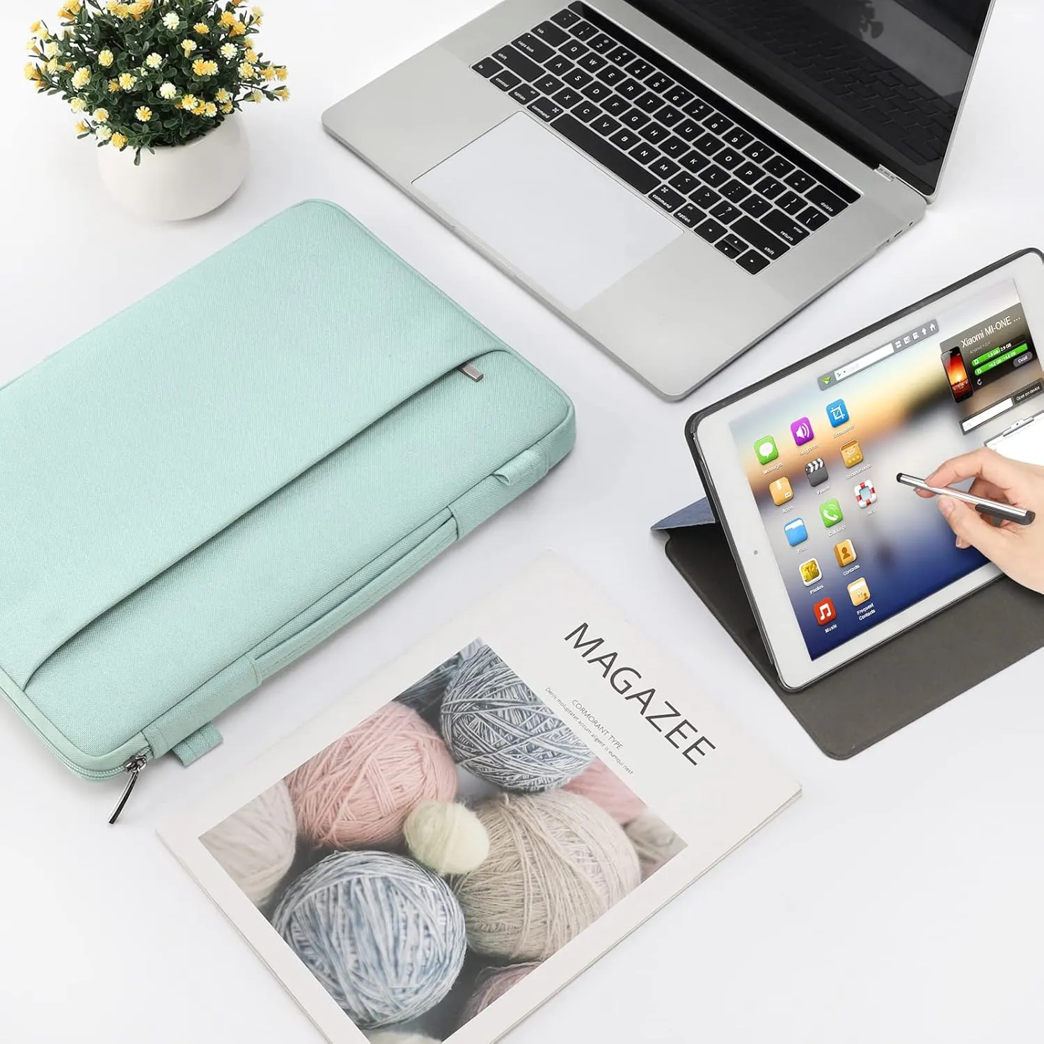 DOMISO 14 Inch Laptop Bag Cover Waterproof Shockproof Notebook Sleeve Case Shoulder Bag Protective Cover for 14" HP Stream 14 Pavilion 14/2017 ThinkPad X1 Yoga 710/14" ThinkPad A475,Mint Green