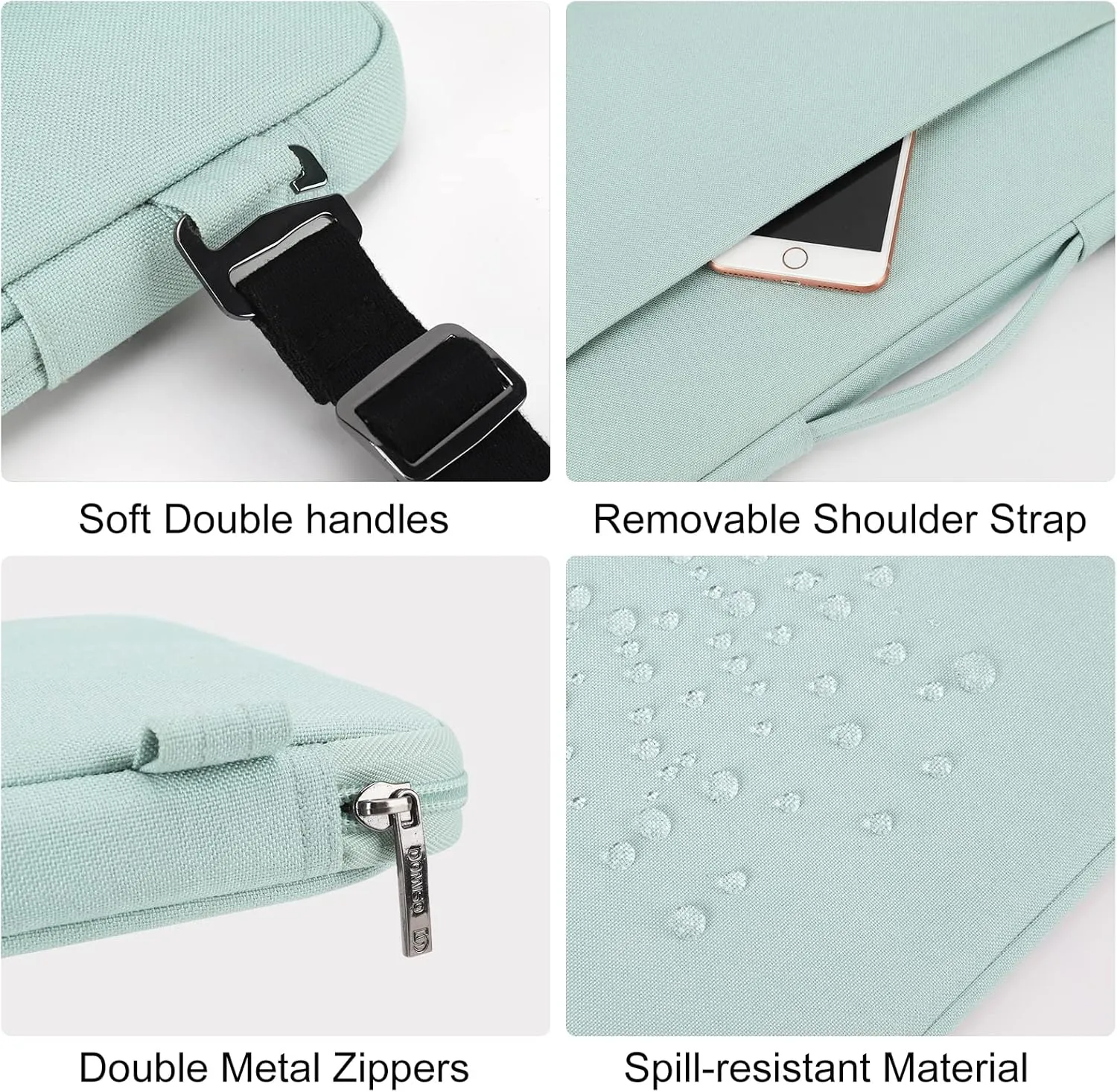 DOMISO 14 Inch Laptop Bag Cover Waterproof Shockproof Notebook Sleeve Case Shoulder Bag Protective Cover for 14" HP Stream 14 Pavilion 14/2017 ThinkPad X1 Yoga 710/14" ThinkPad A475,Mint Green