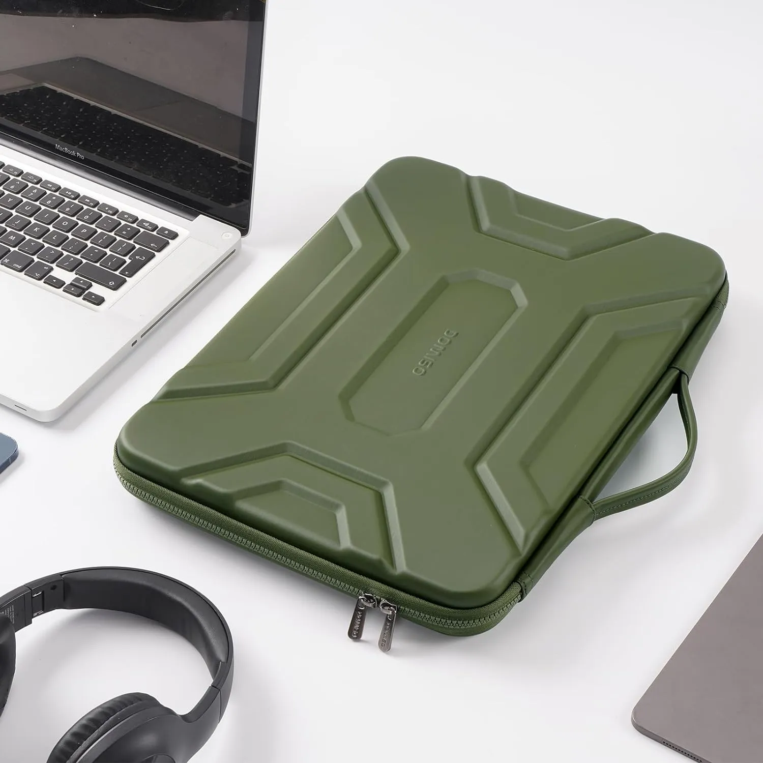 DOMISO 17 inch Laptop Sleeve with Handle Shockproof Computer Bag Waterproof EVA Protective Carrying Case for 17.3" HP Dell Asus Lenovo Laptop, Green