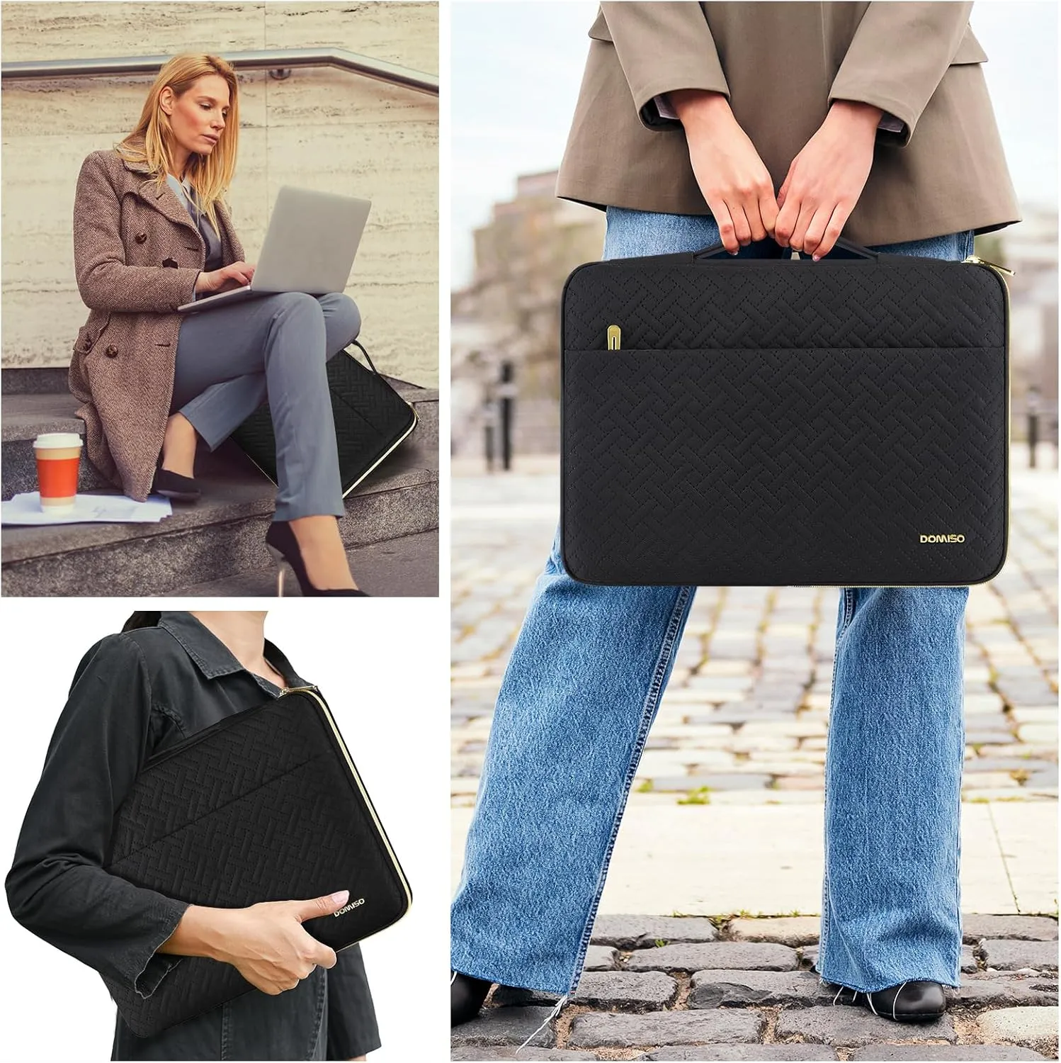 DOMISO Laptop Sleeve Case 14 inch Waterproof Shockproof Computer Carrying Handbag with Handle and Small Accessory Bag Compatible with 14 inch MacBook Air HP Dell Aspire Asus Notebook,Black