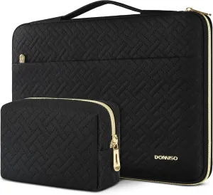 DOMISO Laptop Sleeve Case 14 inch Waterproof Shockproof Computer Carrying Handbag with Handle and Small Accessory Bag Compatible with 14 inch MacBook Air HP Dell Aspire Asus Notebook,Black