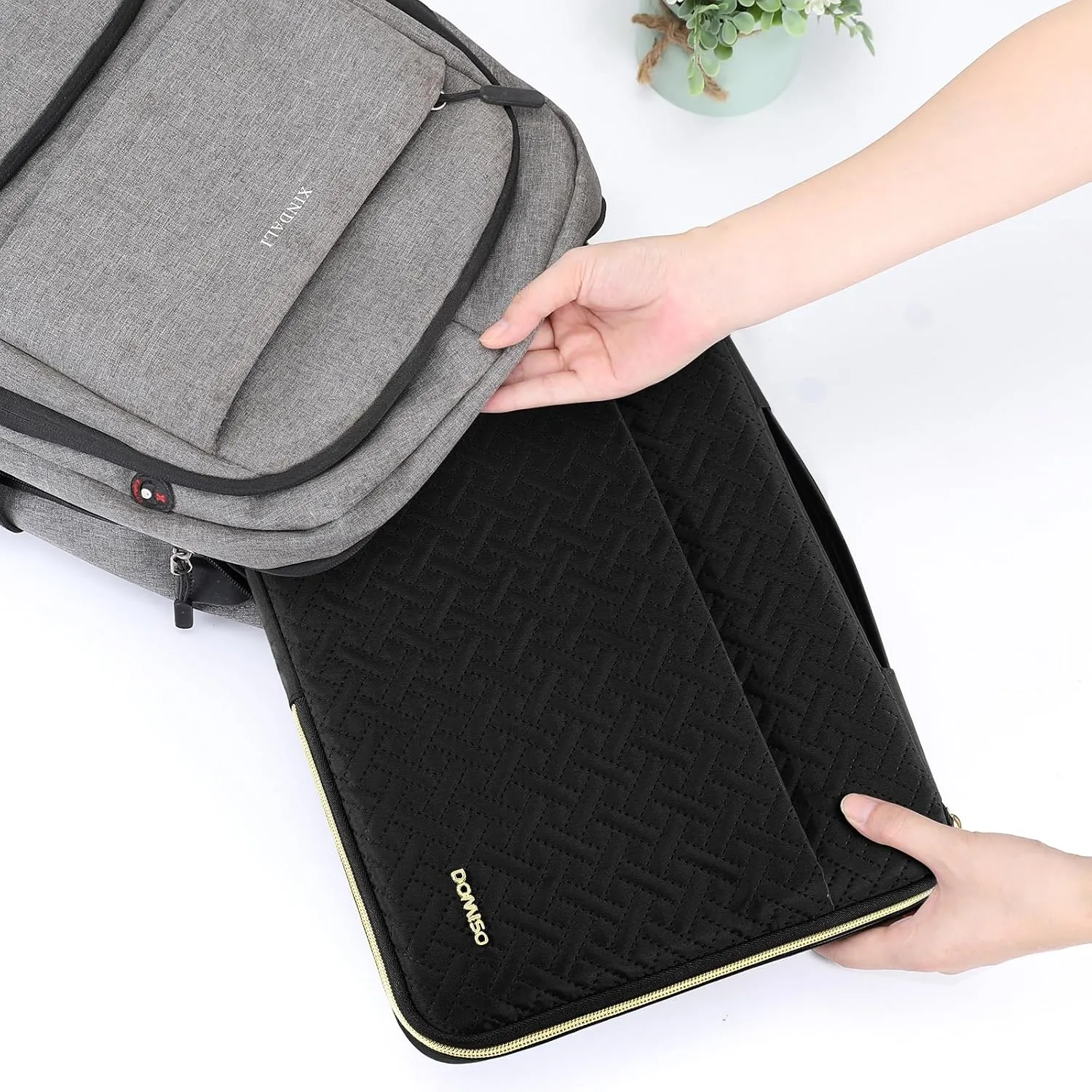 DOMISO Laptop Sleeve Case 14 inch Waterproof Shockproof Computer Carrying Handbag with Handle and Small Accessory Bag Compatible with 14 inch MacBook Air HP Dell Aspire Asus Notebook,Black