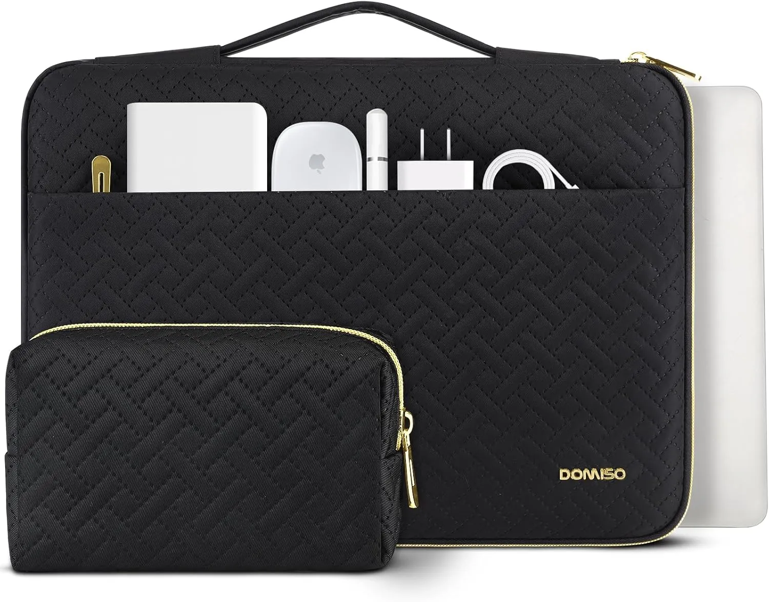 DOMISO Laptop Sleeve Case 14 inch Waterproof Shockproof Computer Carrying Handbag with Handle and Small Accessory Bag Compatible with 14 inch MacBook Air HP Dell Aspire Asus Notebook,Black