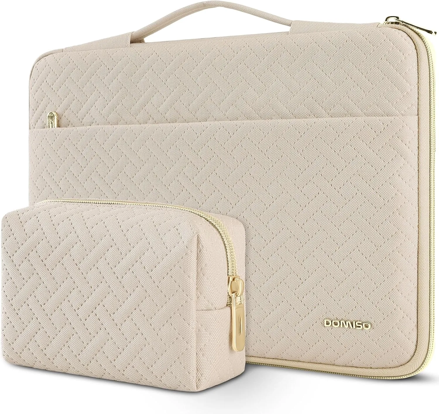 DOMISO Laptop Sleeve Case 16 inch Waterproof Shockproof Computer Carrying Handbag with Handle and Small Accessory Bag Compatible with 16 inch HP Dell Aspire Notebook,Beige