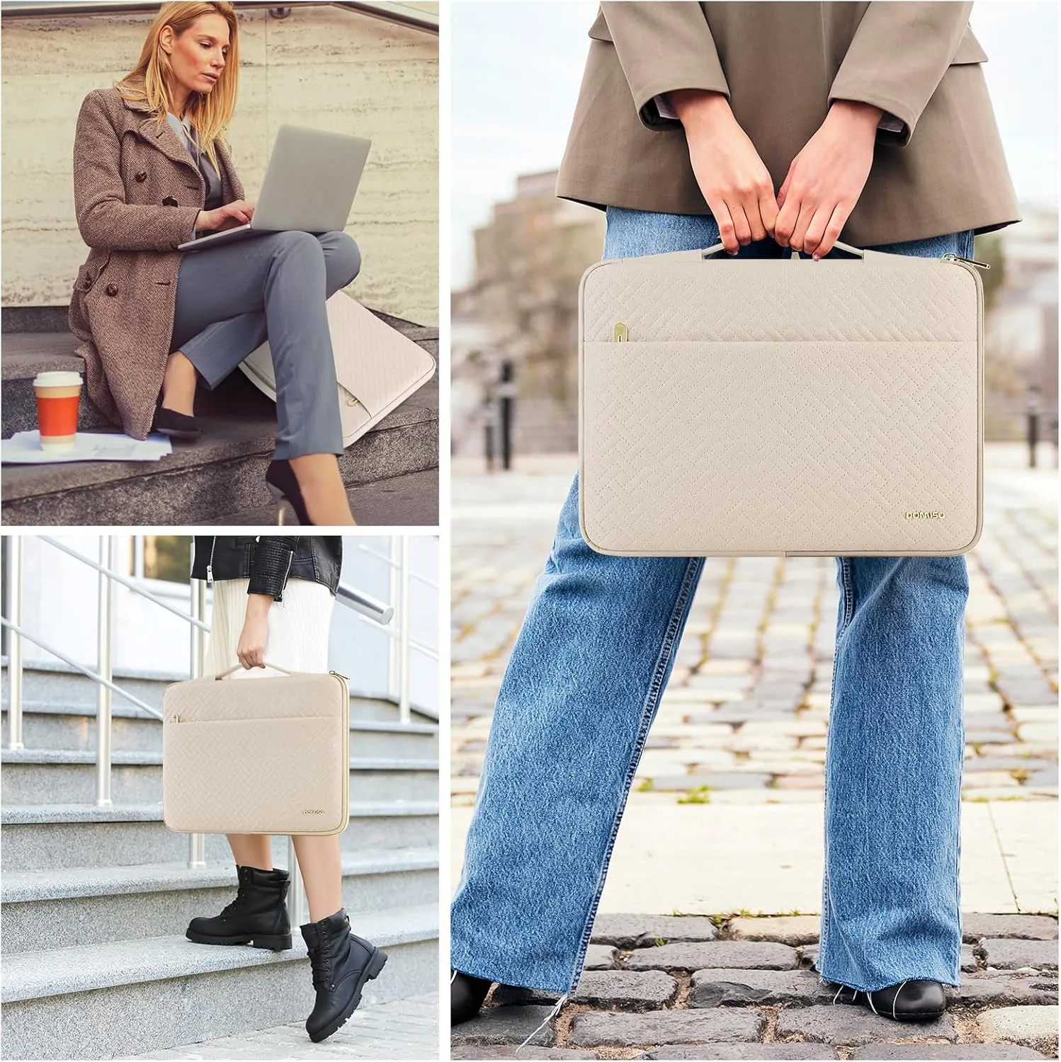 DOMISO Laptop Sleeve Case 16 inch Waterproof Shockproof Computer Carrying Handbag with Handle and Small Accessory Bag Compatible with 16 inch HP Dell Aspire Notebook,Beige