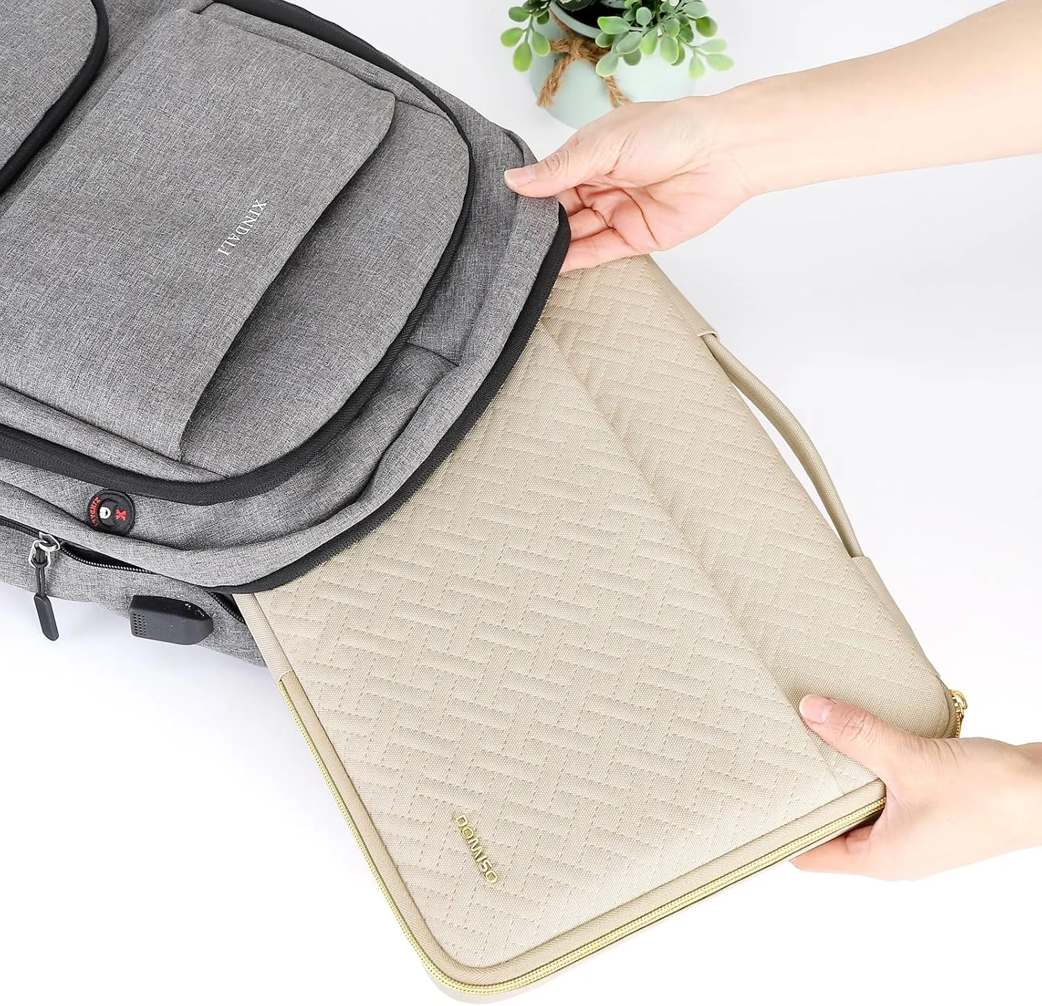 DOMISO Laptop Sleeve Case 16 inch Waterproof Shockproof Computer Carrying Handbag with Handle and Small Accessory Bag Compatible with 16 inch HP Dell Aspire Notebook,Beige