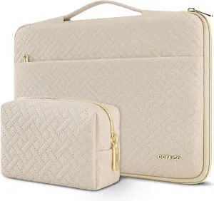 DOMISO Laptop Sleeve Case 16 inch Waterproof Shockproof Computer Carrying Handbag with Handle and Small Accessory Bag Compatible with 16 inch HP Dell Aspire Notebook,Beige