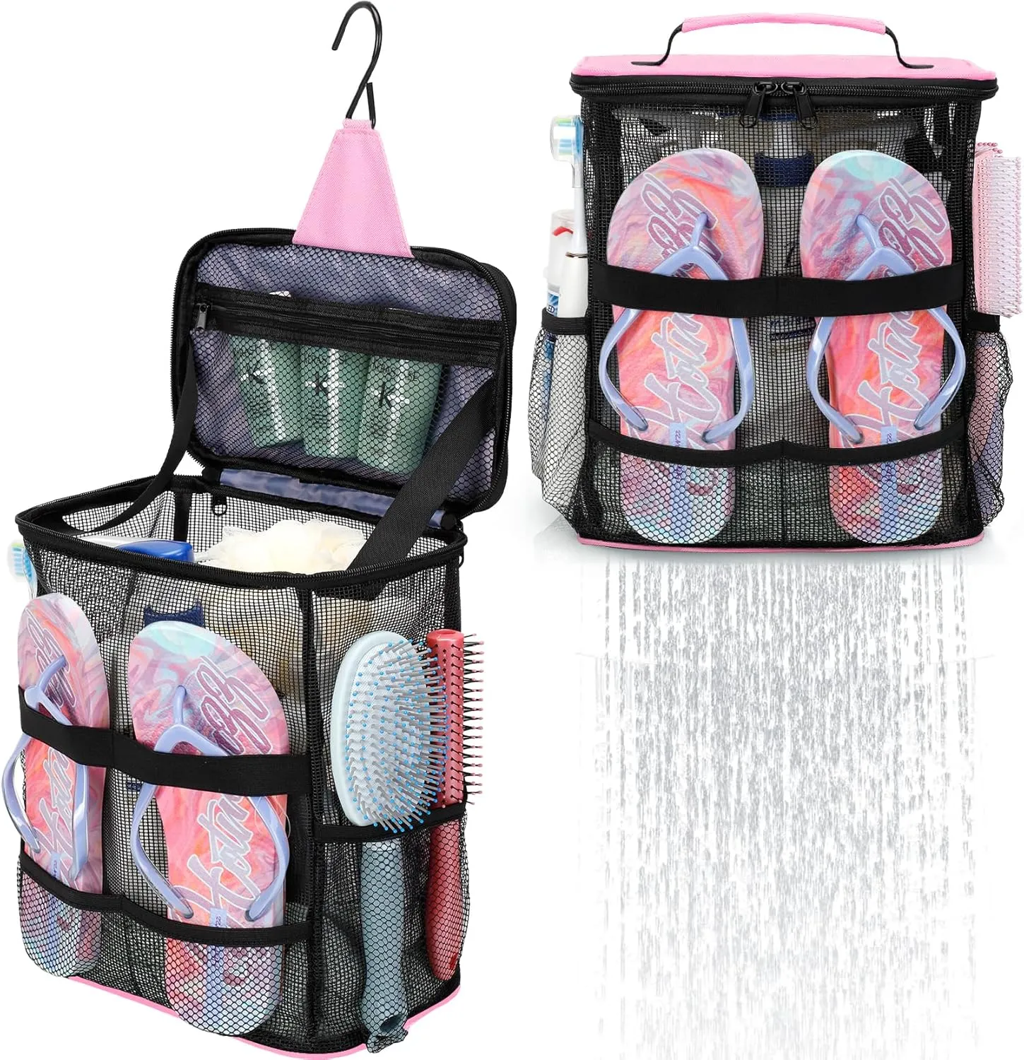 Dorm Room Essentials for Girls, Mesh Shower Caddy Hanging, Large Capacity Toiletry Bag for Women, Quick Dry Shower Bag for Camping, Bathroom, Gym, Swimming, Cruise, Beach, College, Travel Essentials
