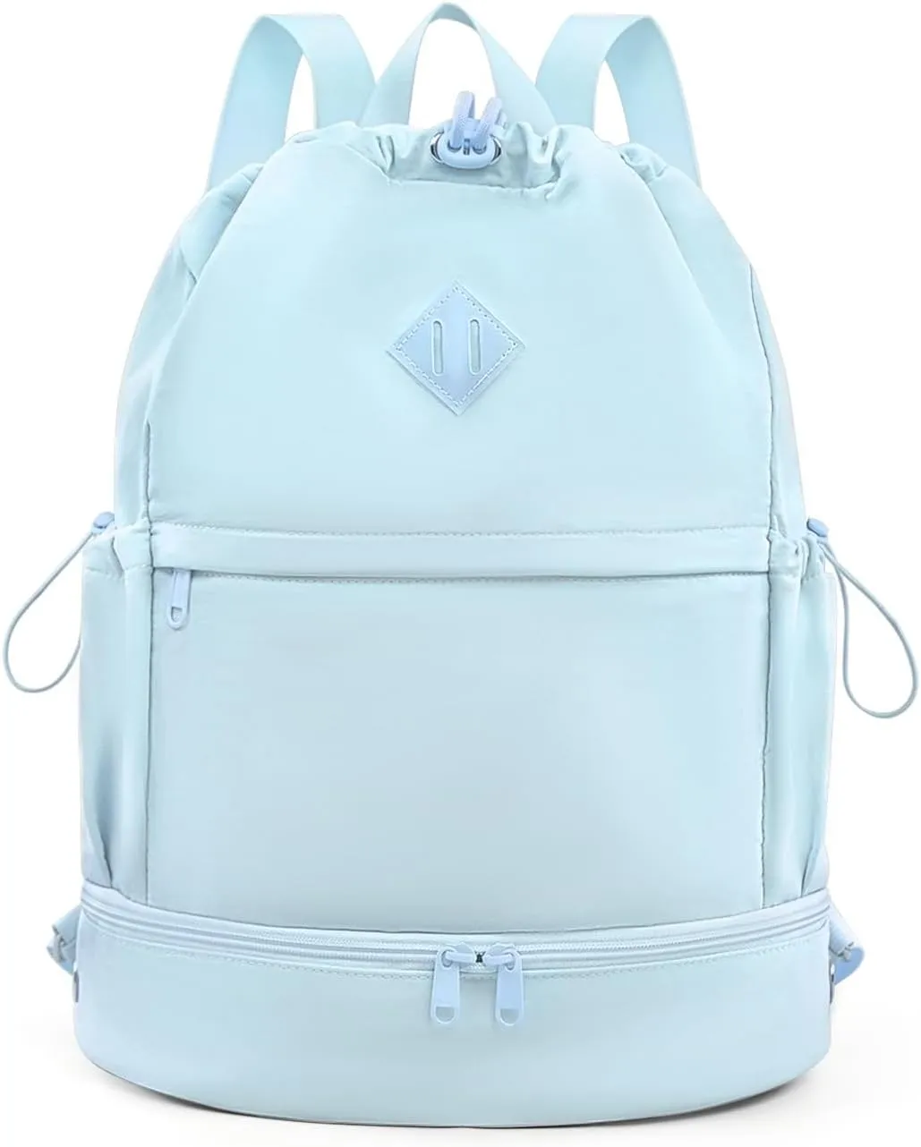 Drawstring Backpack Sports Gym Bag with Shoe Compartment and Wet Pocket String Swim Bag for Women Men Beach Backpack, Blue