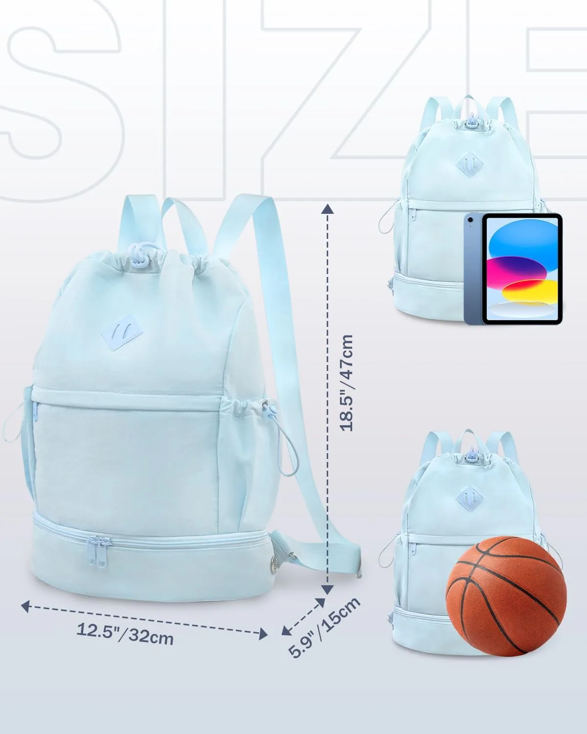 Drawstring Backpack Sports Gym Bag with Shoe Compartment and Wet Pocket String Swim Bag for Women Men Beach Backpack, Blue