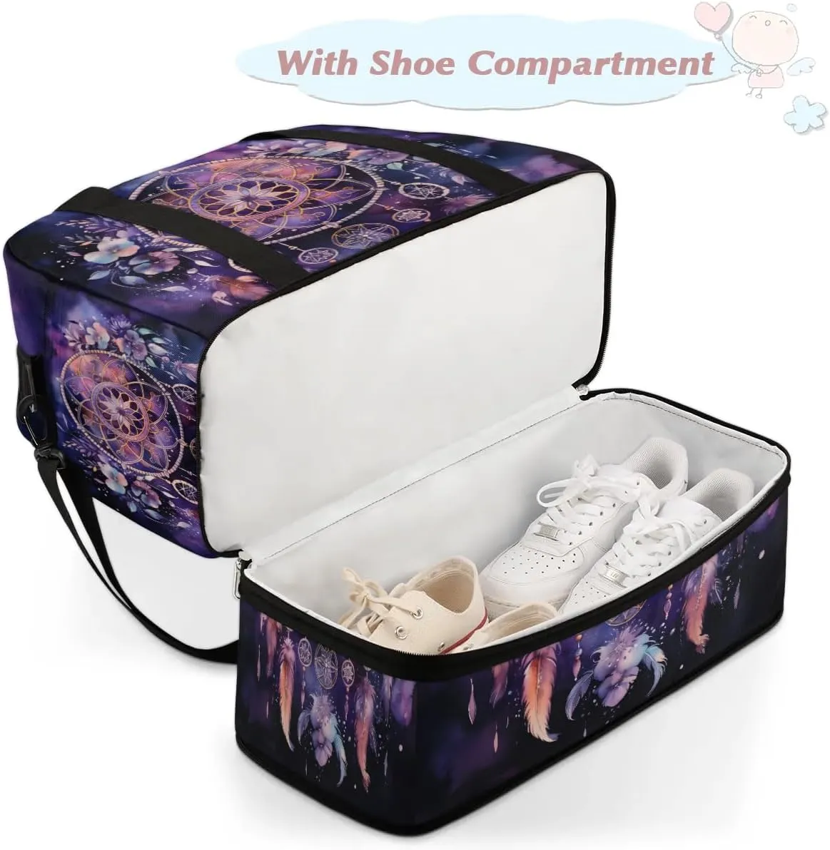 Dream Catcher Boho Patterns Travel Duffle Bag, Collapsible Travel Bag Sports Gym Bag With Shoes Compartment Weekender Bag Overnight Bag For Women Men
