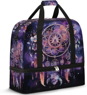 Dream Catcher Boho Patterns Travel Duffle Bag, Collapsible Travel Bag Sports Gym Bag With Shoes Compartment Weekender Bag Overnight Bag For Women Men