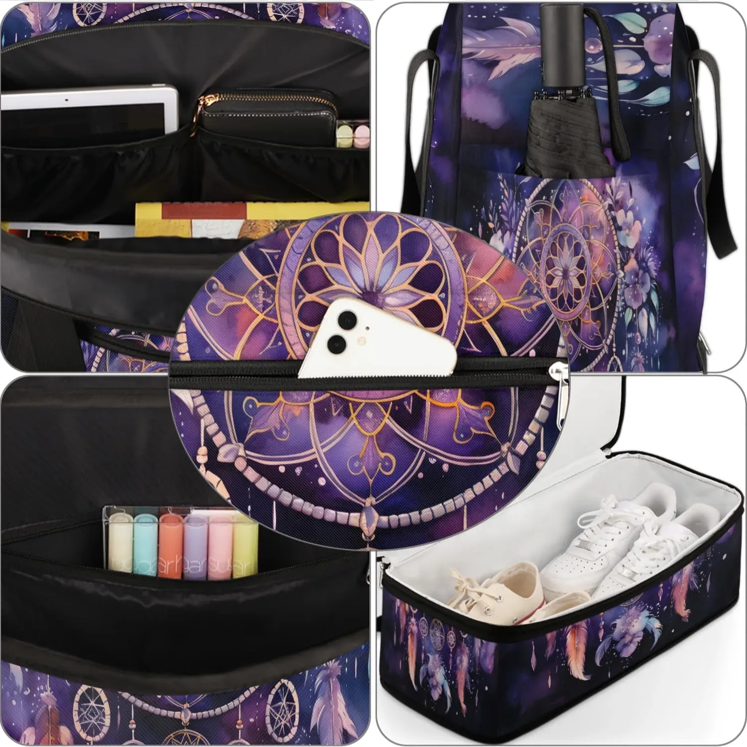 Dream Catcher Boho Patterns Travel Duffle Bag, Collapsible Travel Bag Sports Gym Bag With Shoes Compartment Weekender Bag Overnight Bag For Women Men