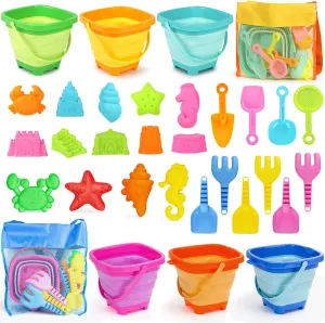 Dreamon Beach Toys for Kids 3-10, Collapsible Sand Toys with Beach Mold and Shovels Molds