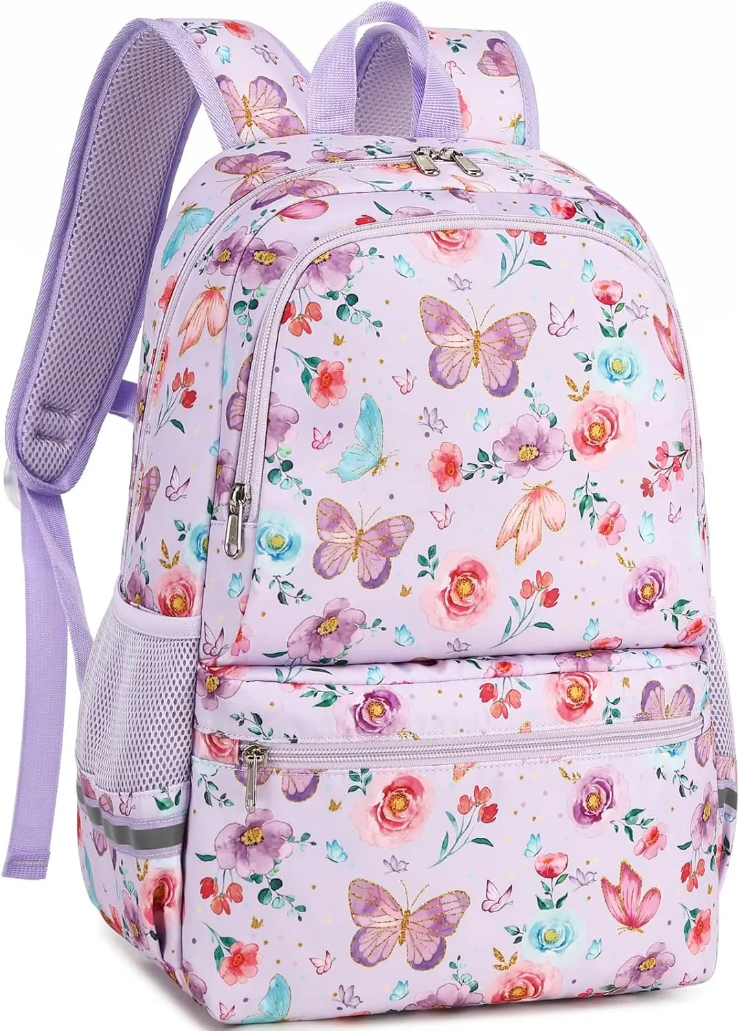 DSIUE Kids Backpack for Girls Elementary BookBags Teens Middle School Backpack with Lunch Box Butterfly Purple
