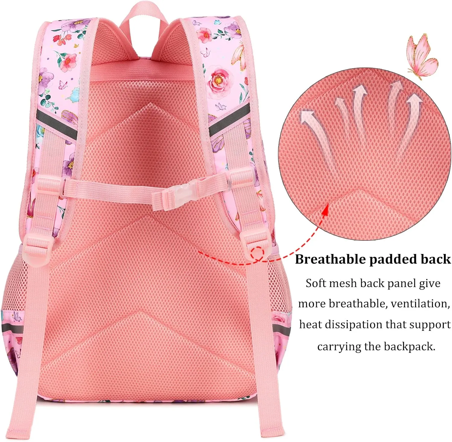 DSIUE Kids Backpack for Girls Elementary BookBags Teens Middle School Backpack with Lunch Box Butterfly Purple