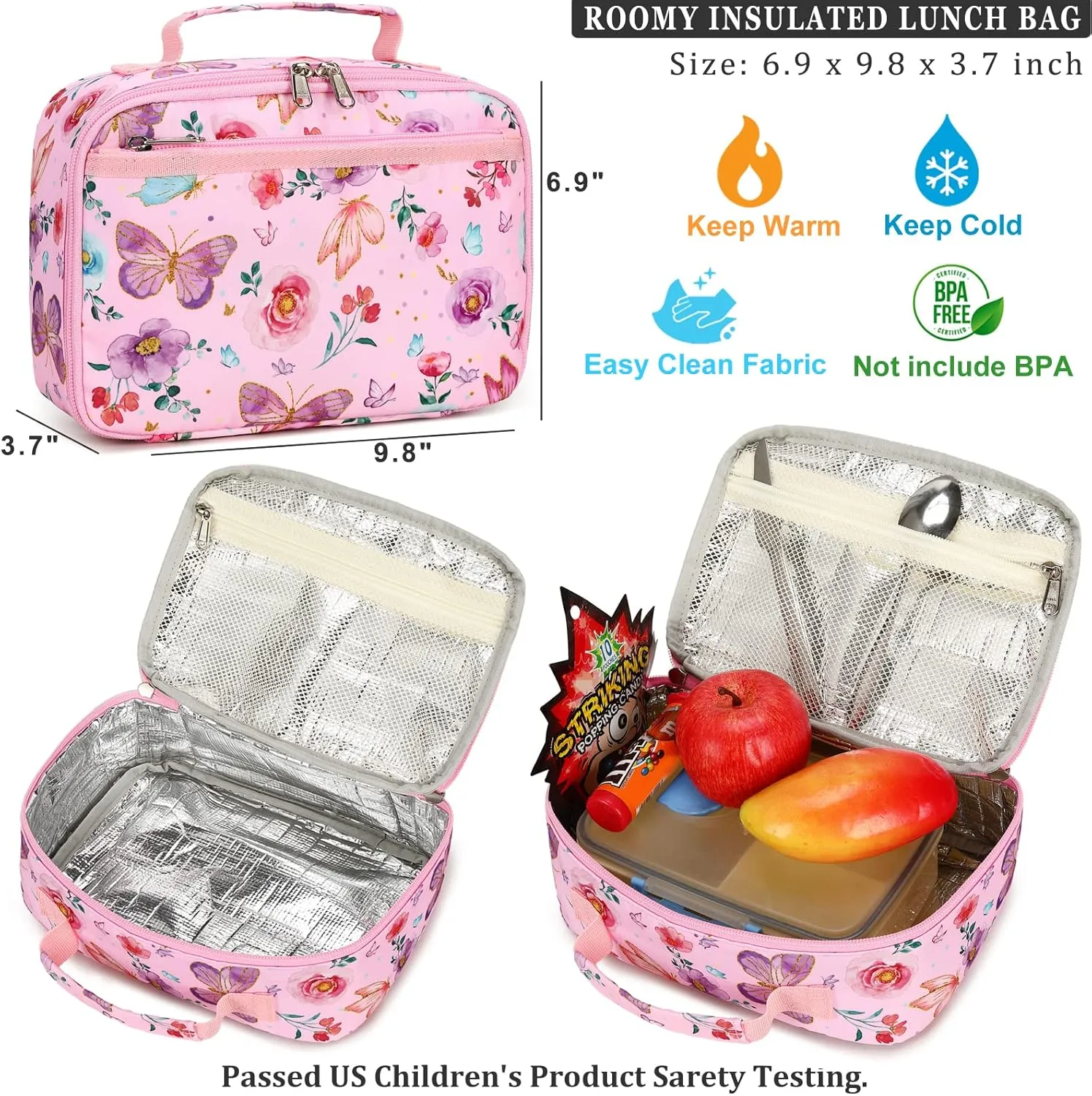 DSIUE Kids Backpack for Girls Elementary BookBags Teens Middle School Backpack with Lunch Box Butterfly Purple